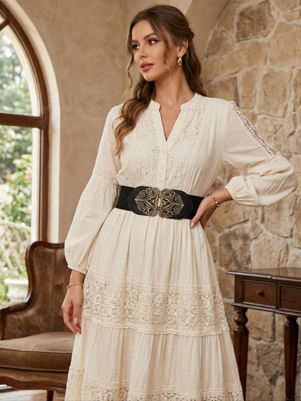Retro Style Elegant‎ Black and Gold Elastic Women's Belt One Size